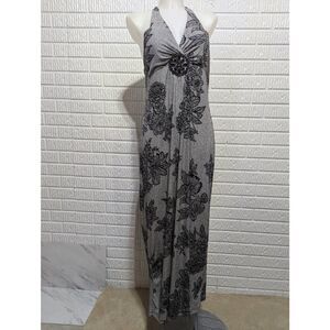 Intermission Women's Black & White Sleeveless Polyester Halter Maxi Dress Size 1